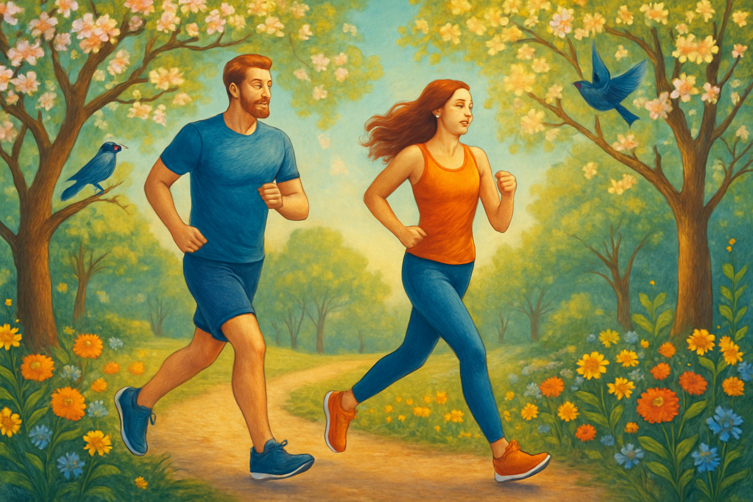 Bieganie - mężczyzna i kobieta biegają w parku