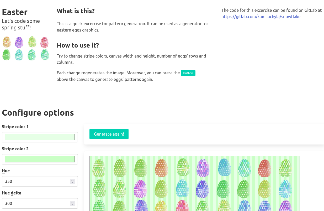 Zrzut ekranu generatora pisanek
